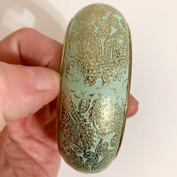 Paisley Mint and Burnt Gold Colored Metal Bangle - Picture 2 of 5